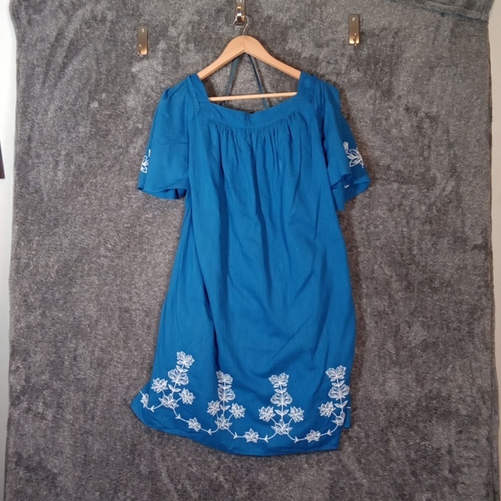 Draper James Maren Shirt Dress Embroidered Floral Cobalt Blue Womens 3XL